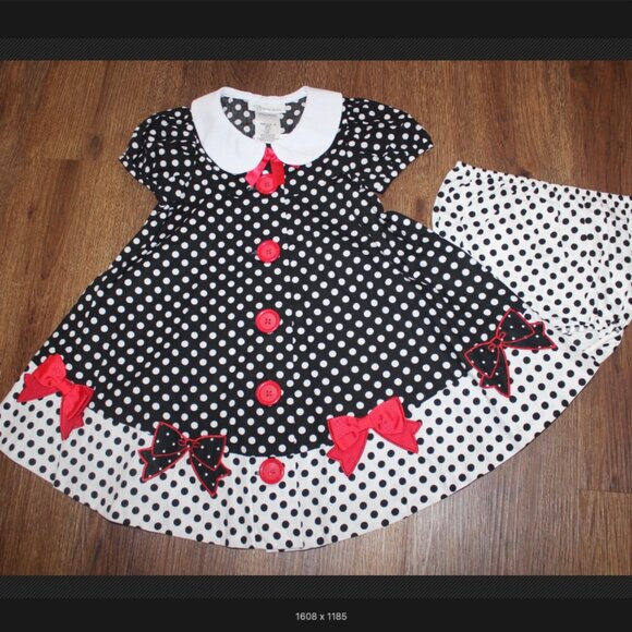NWT Girls Bonnie Jean Black Red Polka Dot Bows A-line Dress Bloomers Set size 3T - Picture 1 of 3